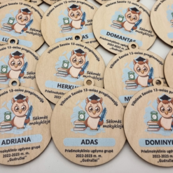 Medinis medalis darželio išleistuvėms su pelėdžiukų dizainu.