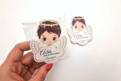 Magnetukas krikštynoms su berniuku angeliuku ir padėkos tekstu